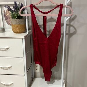 For Love And Lemons Scarlet Red Satin Bodysuit